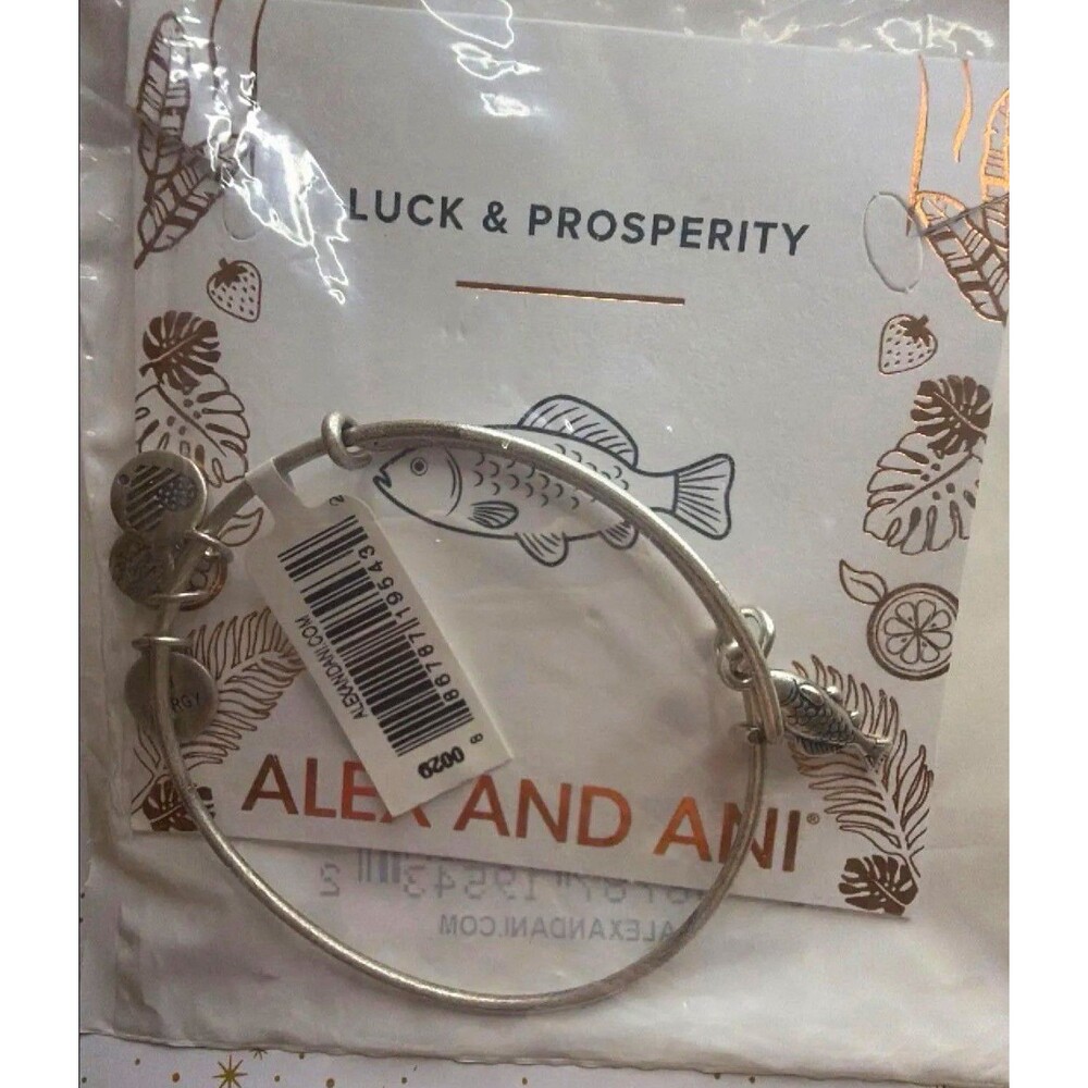 Alex and Ani Luck & Prosperity Wire Bangle Dangle Charm Bracelet Silver Tone